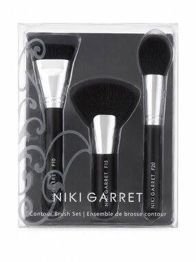Niki Garret Contour Brush Set Makeup Brushes Highlighting Fan Black Silver